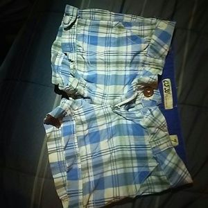 Plaid shorts blue yellow and white