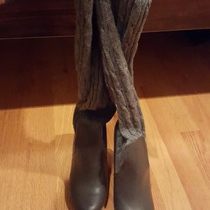 Gray thigh high sweater boots