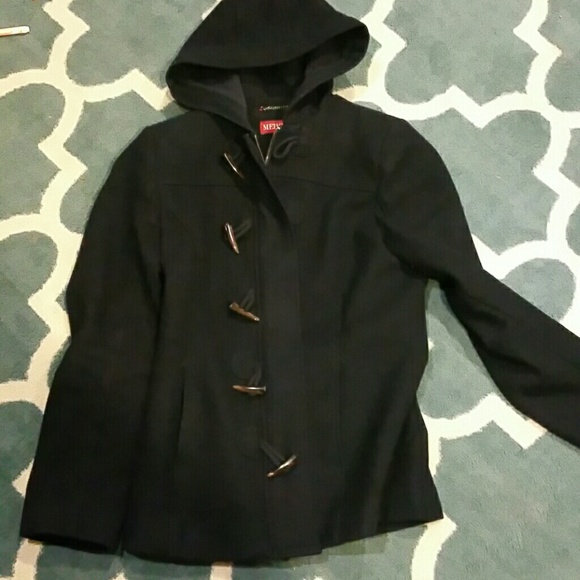 Navy blue wool toggle coat