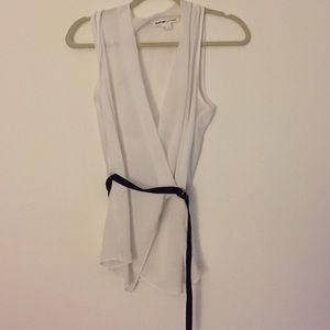 Helmut Lang white blouse with black leather belt