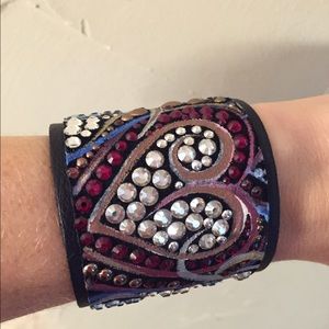 Caroline Rocha leather and Swarovski crystal cuff