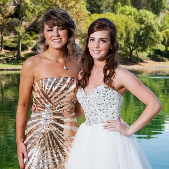 Gold sequin bridesmaid dress.