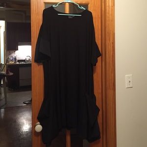 Oversized Black Jersey Dress, Cotton with Pockets