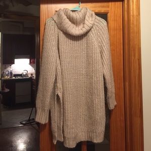 Cream Oversized Cable Knit Cowl Neck Sweater