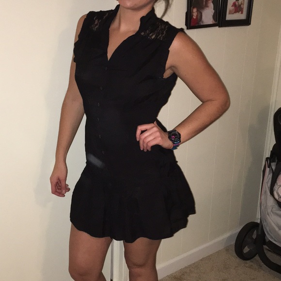 Black button front dress