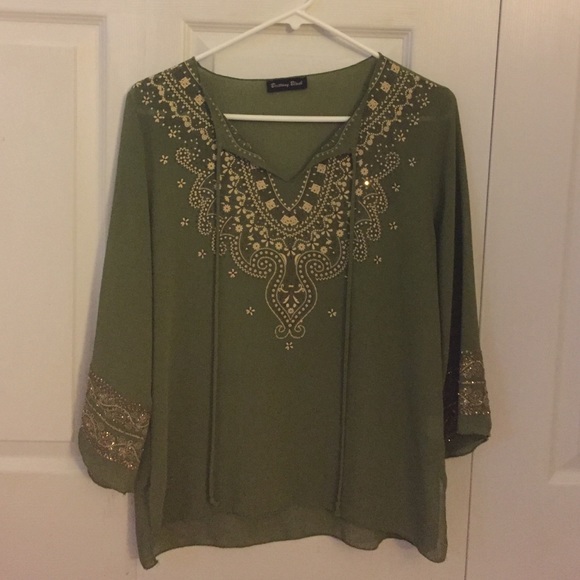 Green and gold sheer top.