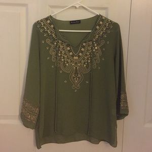 Green and gold sheer top.