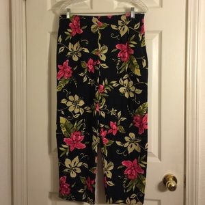 Black and floral zippered crop pants