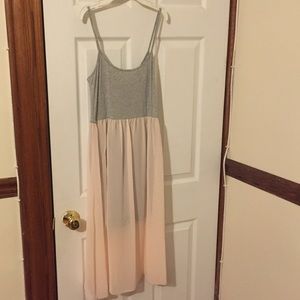 Forever 21 grey jersey dress with chiffon overlay