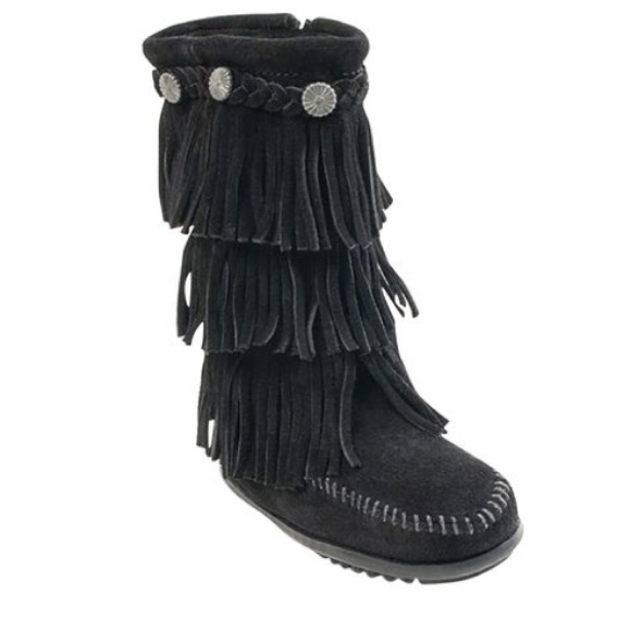 Black Minnetonka Fringe boots