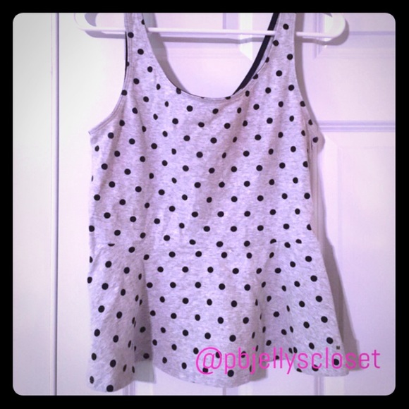 Express Gray with Navy Polka Dots Peplum Top