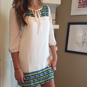 White and Aztec Detail Dress
