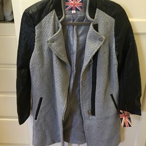 Gray Trench w/ Leather Trim