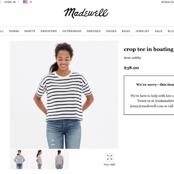 ⚡️FLASH SALE⚡️Madewell Crop Tee in Boating Stripe