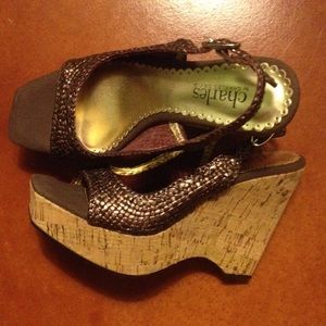 Bronze Charles David slingback wedges