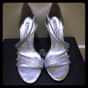 Mina Silver Rhinestone Heels Size 7