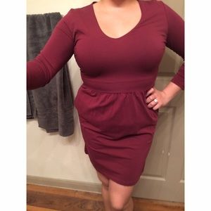 3/4 Sleeve Maroon Dress