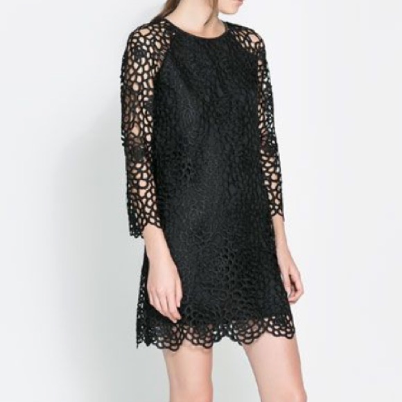 Zara Woman Embroidered Shift Mini-Dress