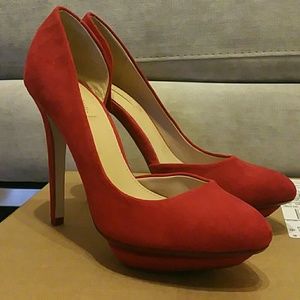Zara Trafaluc Red Suede Platform Pumps