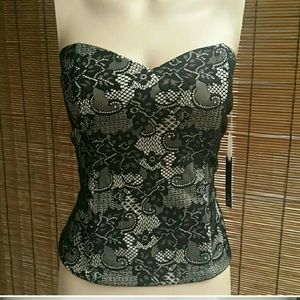 Lace Corset Top Black & Cream PRICE JUST LOWERED