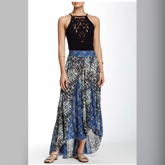 Free People - Beautiful Blue Print Hi-Lo Hem Skirt - Picture 1 of 2