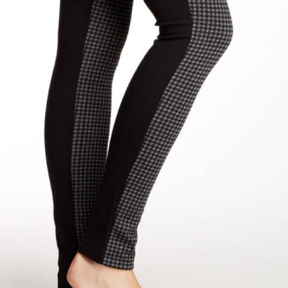 NWT Faux Leather  Trim Houndstooth Leggings! - Picture 3 of 4