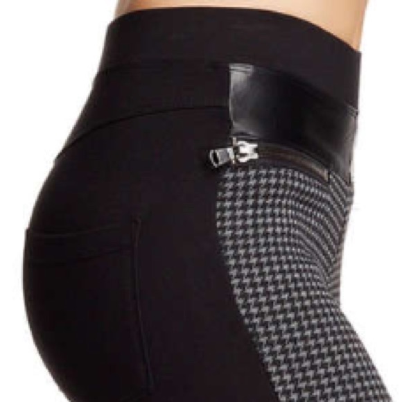 NWT Faux Leather  Trim Houndstooth Leggings! - Picture 4 of 4