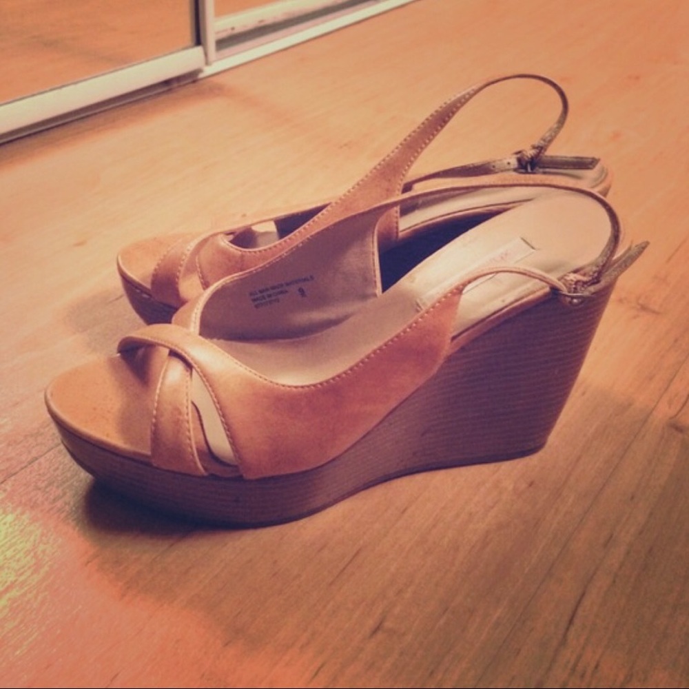 Tan Ankle Strap Wedge Sandals