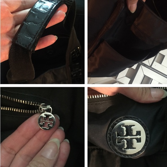 SOLD EUC Auth Tory Burch Metal Logo Tote - Picture 2 of 4