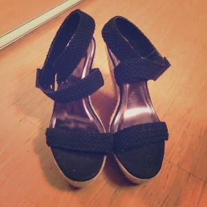Black Woven Strap Wedges