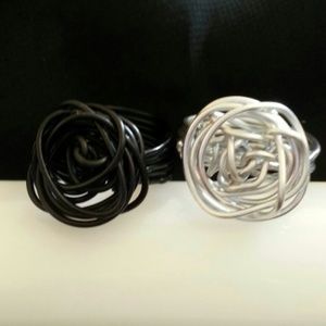 2!!! Black and silver Rose Rings size 7 & 8