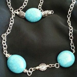 Turquoise and silver necklace and bracelet set