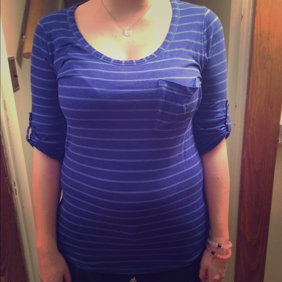 Striped 3/4 sleeve. Gently worn &super comfy :)!