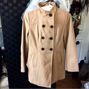 CAMEL WOOL BLEND WOMENS PEACOAT