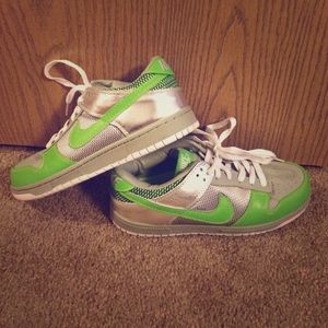 Lime green and silver Nike sneakers