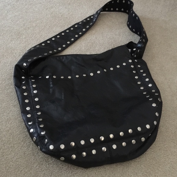 Large leather studded shoulder bag