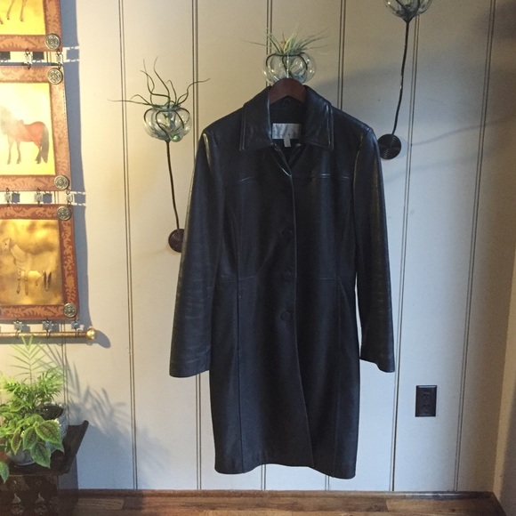 🕊 Super SALE Nine West Leather Trench Coat - Picture 2 of 4