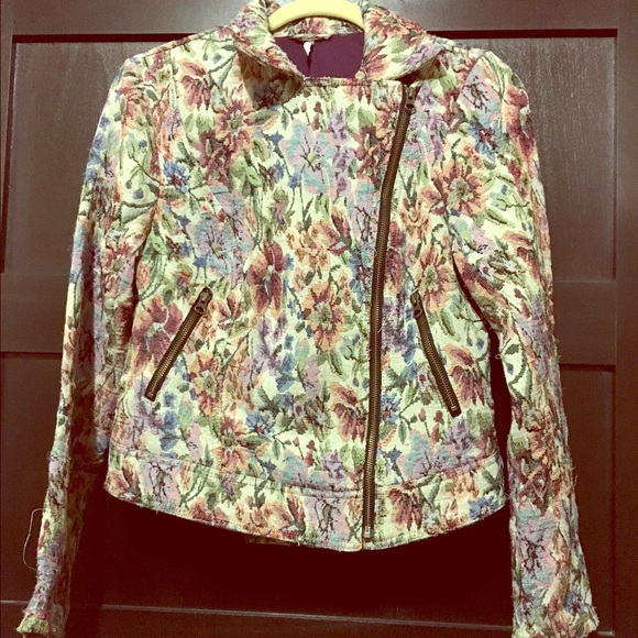 Free People Flower Print Moto Jacket