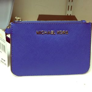 MK electric blue leather wristlet