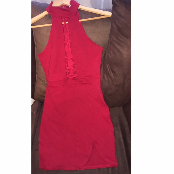 Sexy red lace up dress