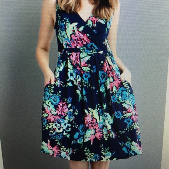 Navy blue & green floral dress SOLD
