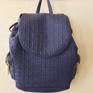leather like navy blue backpack