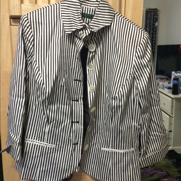 Brown and white striped blazer