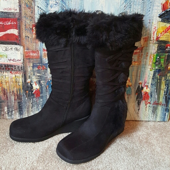 NWOT! Black Faux Fur Boots.
