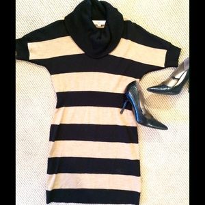 LOFT SWEATER DRESS - TAN+BLACK STRIPE