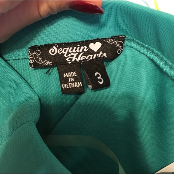 Turquoise Strapless Asymmetrical Party Dress - Picture 4 of 4