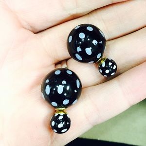 black & white polka dot double pearl earrings