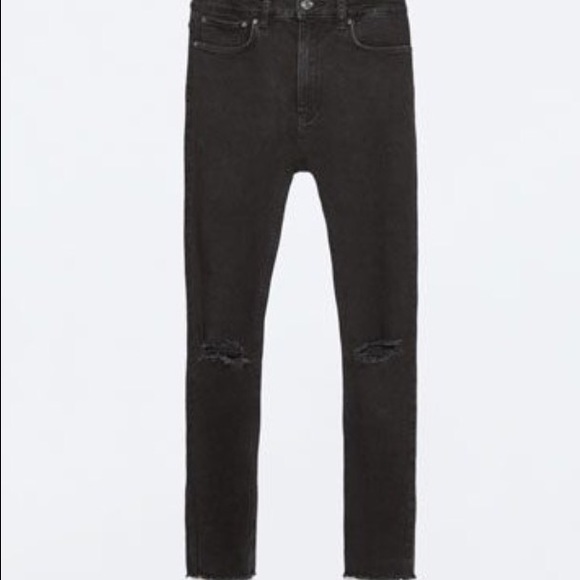Zara Black High Waisted Frayed Jeans