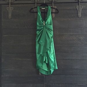 Green satin halter dress