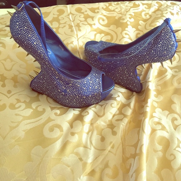 Blue spiked heels